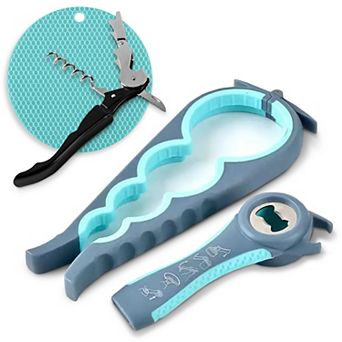 Cheer Collection Jar Opener Kit 4 in 1 Jar Opener 5 in 1 Bottle Opener Wine Tool and Gripper Pad