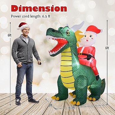 Gymax 6.7 FT Christmas Inflatable Santa Claus Ride on Dinosaur