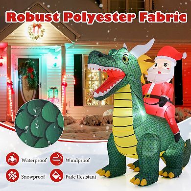 Gymax 6.7 FT Christmas Inflatable Santa Claus Ride on Dinosaur