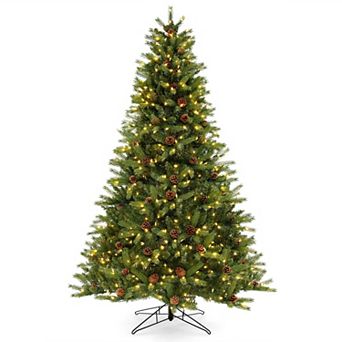 Gymax 7 FT Pre-Lit Xmas Tree 3-Minute-Setup Artificial Christmas Tree w/ LED Bulbs