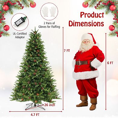 Gymax 7 FT Pre-Lit Xmas Tree 3-Minute-Setup Artificial Christmas Tree w/ LED Bulbs