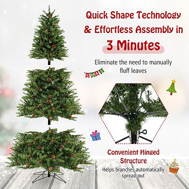 Gymax 7 FT Pre-Lit Xmas Tree 3-Minute-Setup Artificial Christmas Tree w/ LED Bulbs