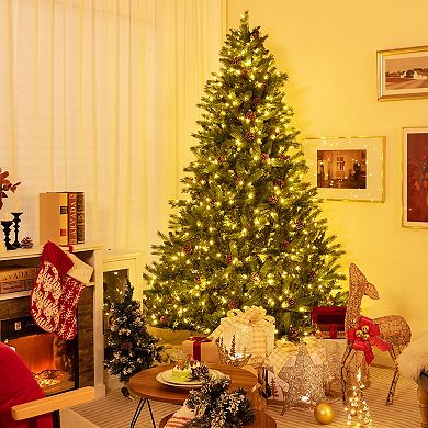 Gymax 7 FT Pre-Lit Xmas Tree 3-Minute-Setup Artificial Christmas Tree w/ LED Bulbs