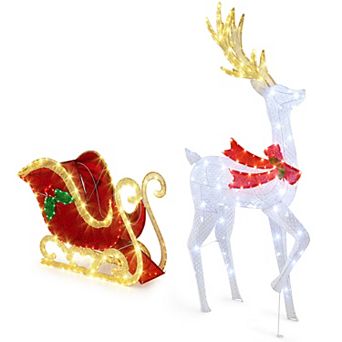 Gymax Lighted Christmas Reindeer & Sleigh Set Light-up Xmas Decorations w/462 LED