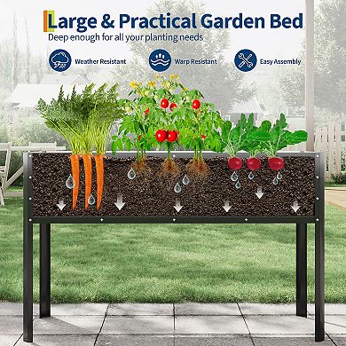 Raised Garden Bed w/Watering Reservoir,Tall Elevated Square Planter Box (Water Tank Included)