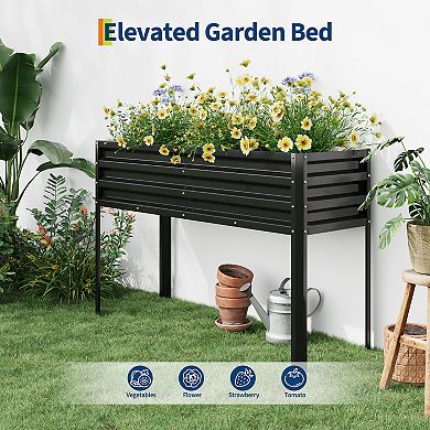 Raised Garden Bed w/Watering Reservoir,Tall Elevated Square Planter Box (Water Tank Included)