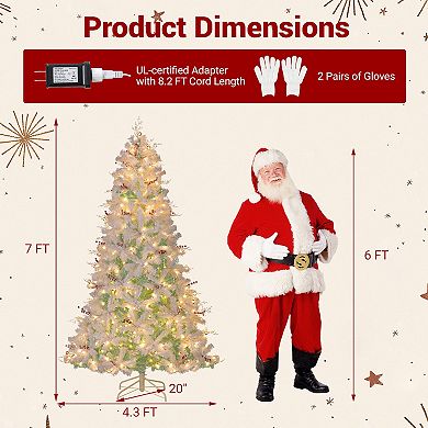 Gymax 7 FT Pre-Lit Artificial Christmas Tree w/855 Snow Flocked Branch Tips