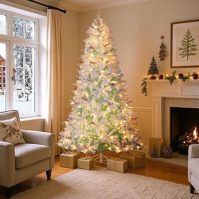 Gymax 7 FT Pre-Lit Artificial Christmas Tree w/855 Snow Flocked Branch Tips