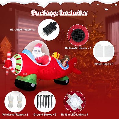 Gymax 7.2 FT Outdoor Christmas Inflatables Airplane w/ Gift Boxes & Built-in LED Lights Multicolor