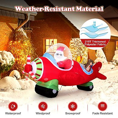 Gymax 7.2 FT Outdoor Christmas Inflatables Airplane w/ Gift Boxes & Built-in LED Lights Multicolor