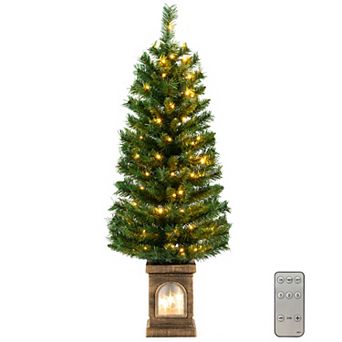 Gymax 4 FT Pre-Lit Potted Christmas Tree Artificial Entrance Tree w/ LED Lights & 160 Branch Tips