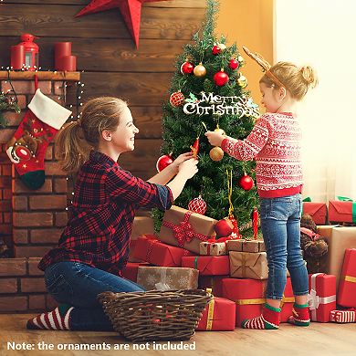 Gymax 4 FT Pre-Lit Potted Christmas Tree Artificial Entrance Tree w/ LED Lights & 160 Branch Tips