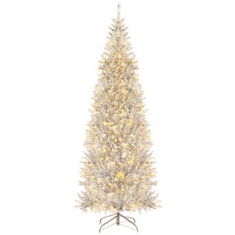 Gymax 7 FT Pre-lit Artificial Silver Tinsel Christmas Tree Slim Pencil Xmas Tree