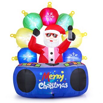 Gymax 6Ft Inflatable DJ Santa Blow up Christmas Party Santa Claus Decoration w/ Rotating Music Light