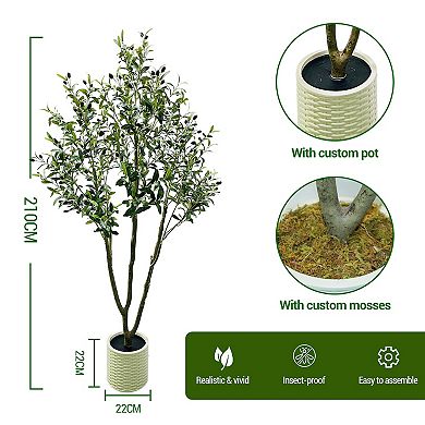 Fake Black Olive Tree with Pot, 7Ft Faux Olive Tree, Indoor Tall Artificial Plants Potted for Indoor