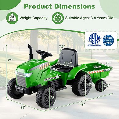 Kids Electric Tractor Ride On Toy With Trailer