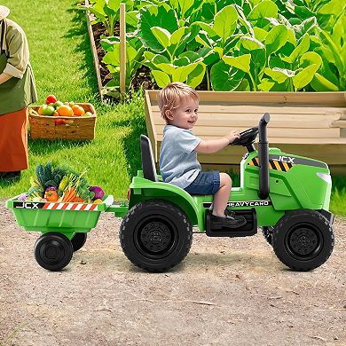 Kids Electric Tractor Ride On Toy With Trailer