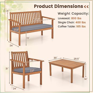 4 Piece Patio Wood Furniture Sofa Set with Loveseat