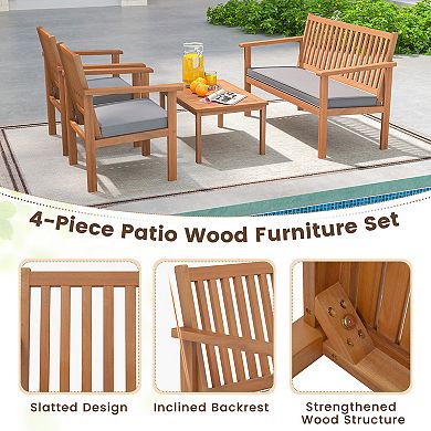 4 Piece Patio Wood Furniture Sofa Set with Loveseat