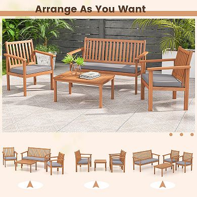 4 Piece Patio Wood Furniture Sofa Set with Loveseat