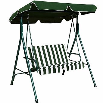 Loveseat Patio Swing Glider with Cushions and Steel Frame - Green