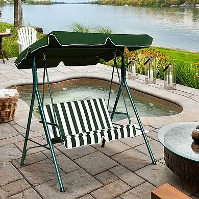 Loveseat Patio Swing Glider with Cushions and Steel Frame - Green