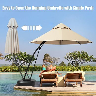 11 Feet Outdoor Cantilever Hanging Umbrella with Base and Wheels