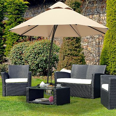 11 Feet Outdoor Cantilever Hanging Umbrella with Base and Wheels