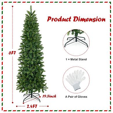 Gymax 6FT Hinged Pre-lit Christmas Slim Pencil Tree w/ 10 Lighting Modes & 648 Tips