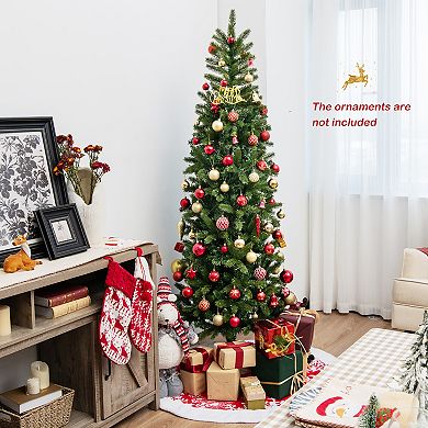 Gymax 6FT Hinged Pre-lit Christmas Slim Pencil Tree w/ 10 Lighting Modes & 648 Tips