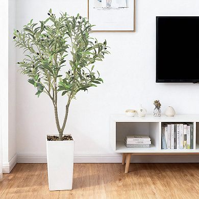 Artificial Olive Tree with Planter Pot,Large Faux Olive Branches and Fruits Artificial Tree for Home