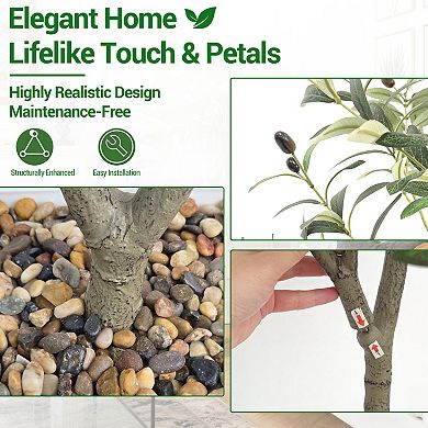 Artificial Olive Tree with Planter Pot,Large Faux Olive Branches and Fruits Artificial Tree for Home