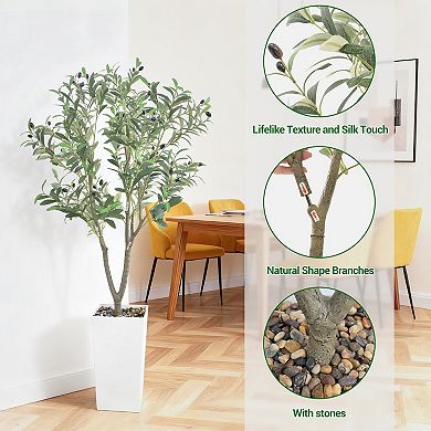Artificial Olive Tree with Planter Pot,Large Faux Olive Branches and Fruits Artificial Tree for Home