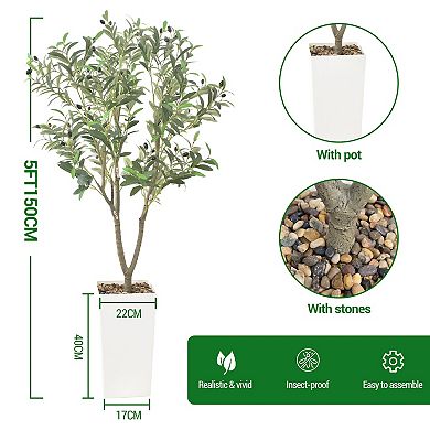 Artificial Olive Tree with Planter Pot,Large Faux Olive Branches and Fruits Artificial Tree for Home