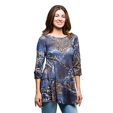 Women's 24Seven Comfort Apparel Animal Print 3/4 Sleeve Tunic Top