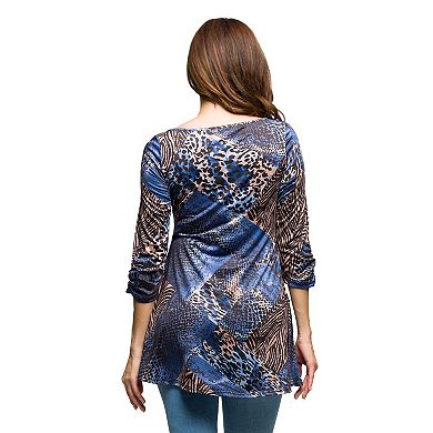 Women's 24Seven Comfort Apparel Animal Print 3/4 Sleeve Tunic Top