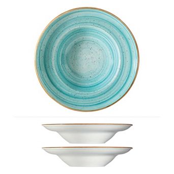 Aqua dia.10.75" h:2.25" 16 oz. Round Blue Porcelain Bowl (Set of 2)