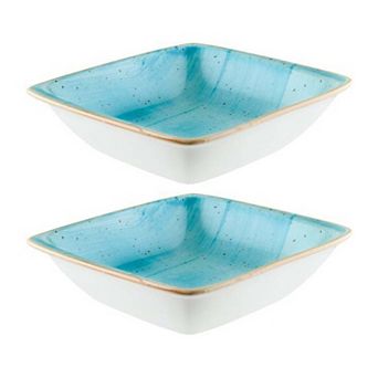 Aqua 7.5" x 6.5" x h:2" 20 oz. Square Blue Porcelain Bowl (Set of 2)