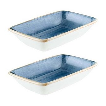 Dusk 6" x 3.75" x h:1.25" 6 oz. Rectangular Blue Porcelain Deep Plate (Set of 2)