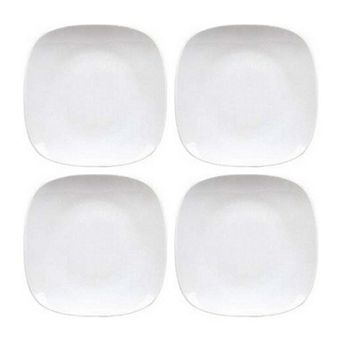 Porcelain Mimoza 6.25" x 6.25" Square White Porcelain Plate (Set of 4)