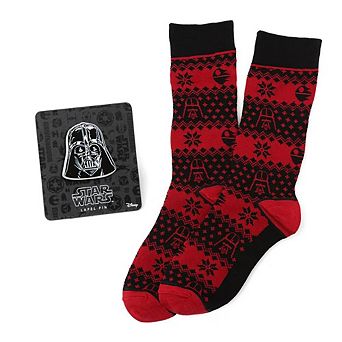 Star Wars Darth Vader Red and Black Holiday Dress Socks and Lapel Pin Gift Set