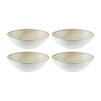 Patera 7" x 6.5" x h:2" 17 oz. Organic Shape Decorated Porcelain Bowl (Set of 4)