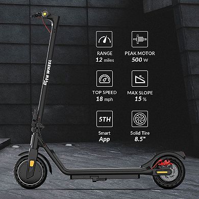 5TH WHEEL V10PRO Electric Scooter - 500W Peak, 265 lbs Capacity, 8.5" Solid Tires, Turn Signals
