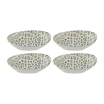 Lapya Wood 4" x 3" x h:0.75" 1 oz. Organic Shape Decorated Porcelain Bowl (Set of 4)