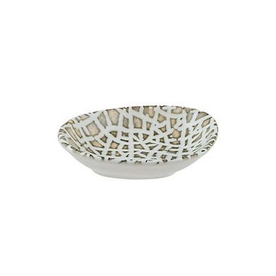 Lapya Wood 4" x 3" x h:0.75" 1 oz. Organic Shape Decorated Porcelain Bowl (Set of 4)