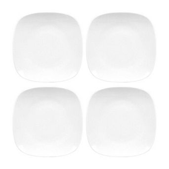 Porcelain Mimoza 8.5" x 8.5" Square White Porcelain Plate (Set of 4)