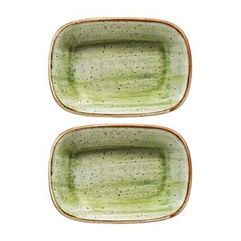 Therapy 6.5" x 4.5" x h:1.5" 12 oz. Rectangular Green Porcelain Deep Plate (Set of 2)