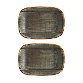 Space 5.5" x 4" x h:1.25" 7 oz. Rectangular Grey Porcelain Deep Plate (Set of 2)