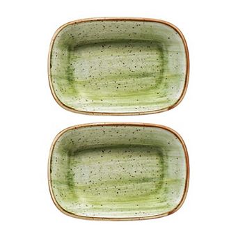 Therapy 4.75" x 3.25" x h:1" 4 oz. Rectangular Green Porcelain Deep Plate (Set of 2)