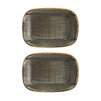 Space 6.5" x 4.5" x h:1.5" 12 oz. Rectangular Grey Porcelain Deep Plate (Set of 2)